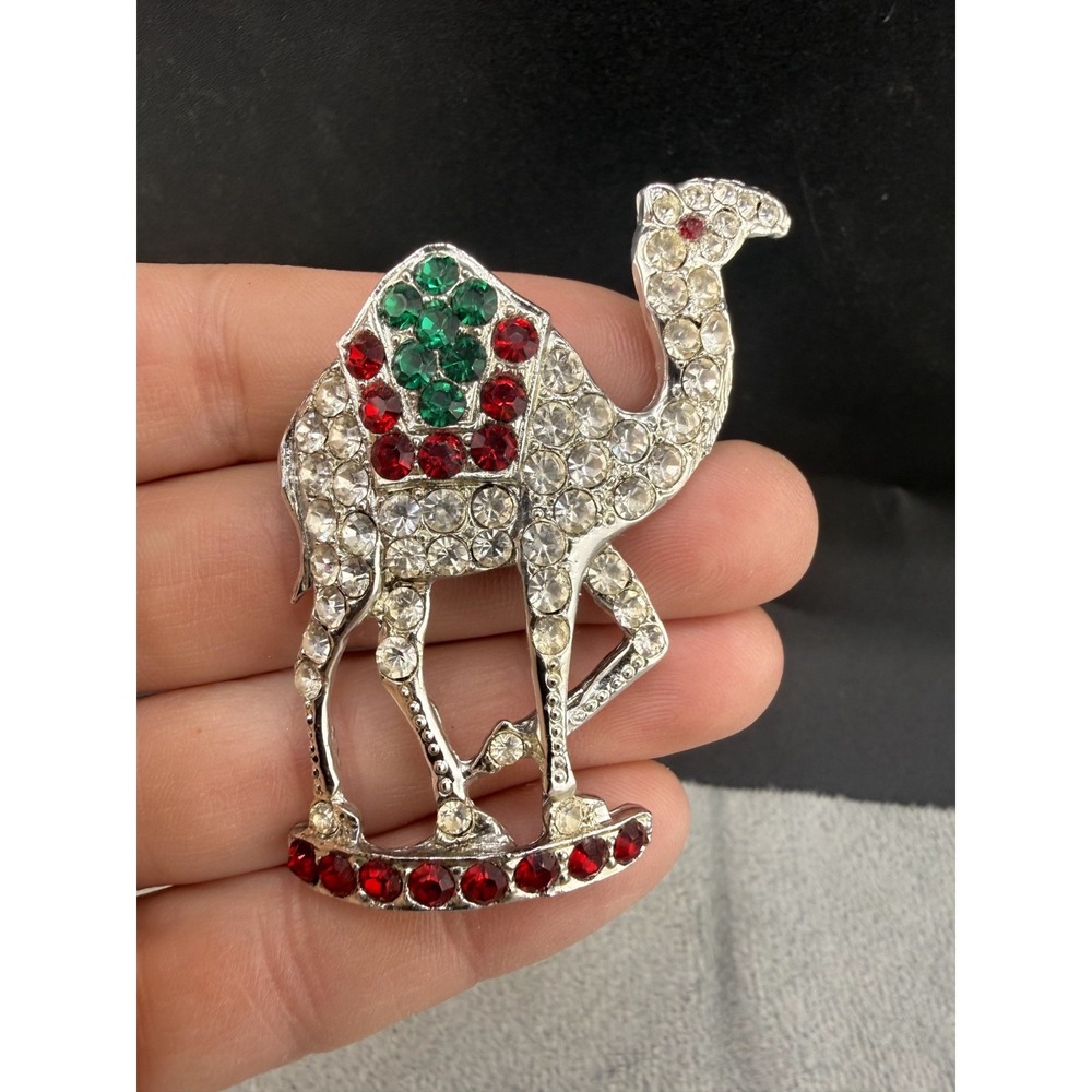Vintage Estate Masonic Tassel Holder Camel Silver Tone Rhinestone Brooch
